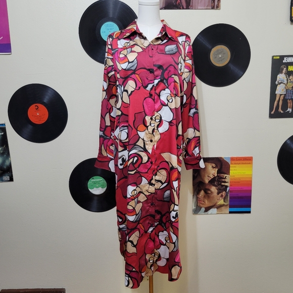 Chicos | Artsy Floral Satin Shirt Dress - Picture 1 of 9